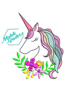 Model broderie Unicorn cu Flori MBR003