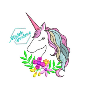 Model broderie Unicorn cu Flori MBR003