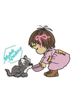 Model broderie fetita cu pisica MBR981